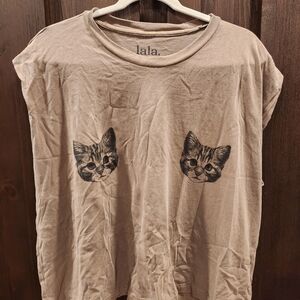 Dressed in LALA Tan Cat Print Muscle Tee